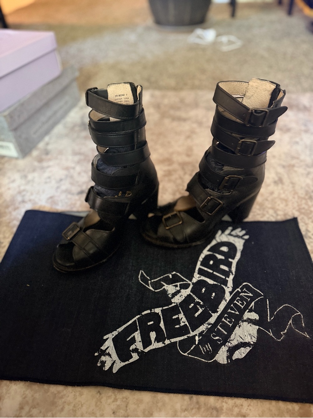 Freebird by Steven Black Multi-Strap Buckle Heeled Sandals